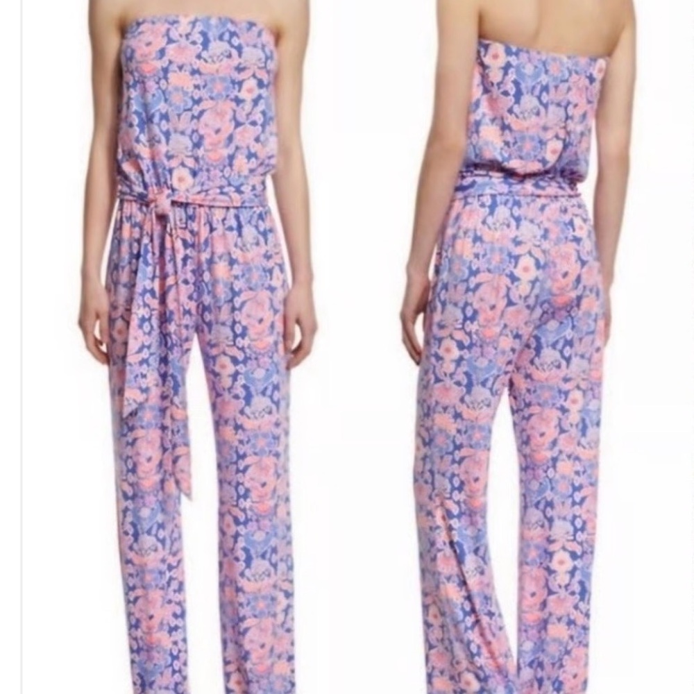 Strapless Floral Jumpsuit - Pink & Lavender